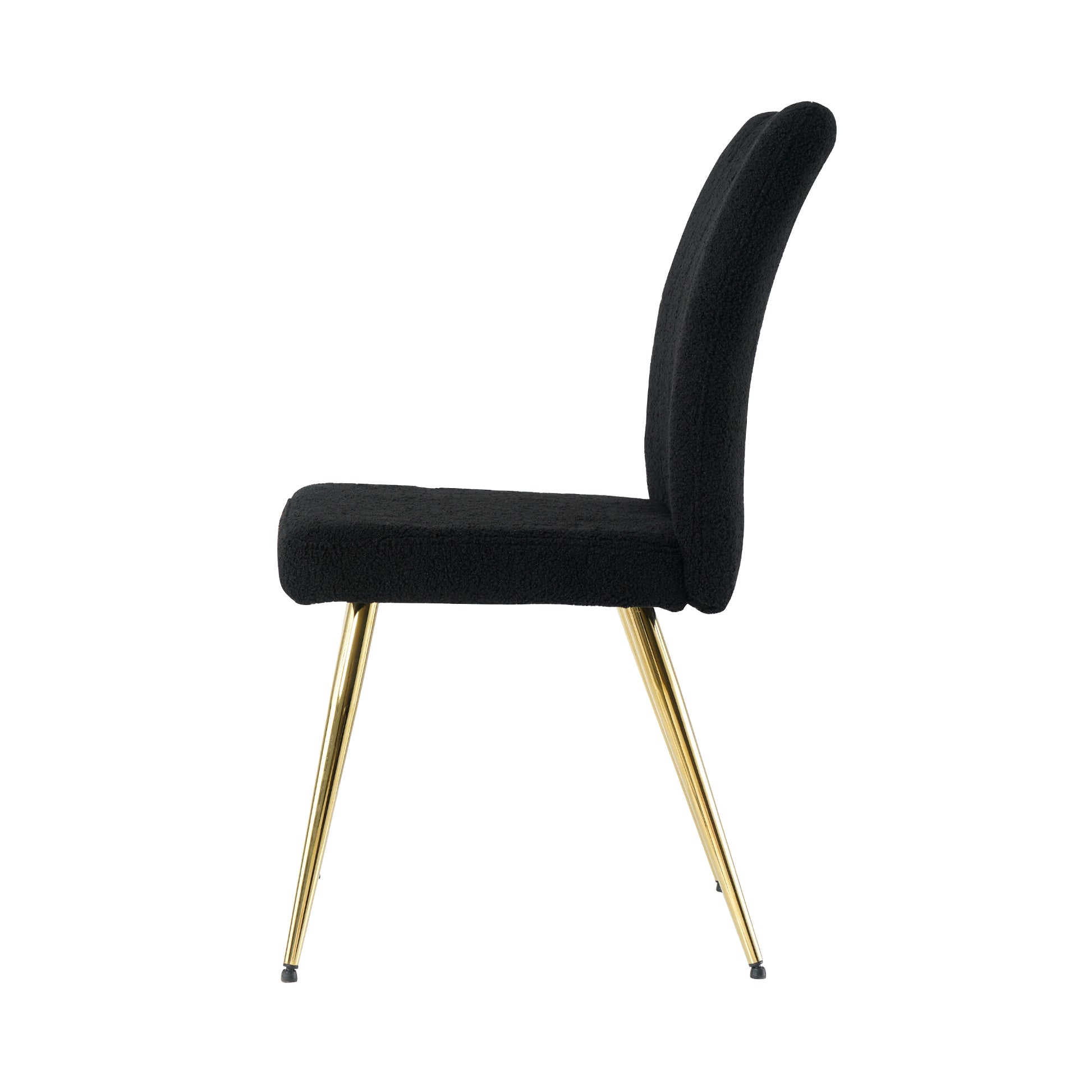 Modern Black Teddy Wool Dining Chair, Upholstered Chair With Fabric Accent Side Chair With Gold Plated Metal Legs For Family Furniture Living Room, Bedroom, Kitchen, Dining Room Set Of 4 Black Metal