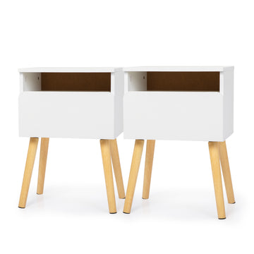 2 Piece Modern Bedside Table, Bedroom Coffee Table With Drawers, Shelves, Living Room Bedside Furniture, White White Particle Board