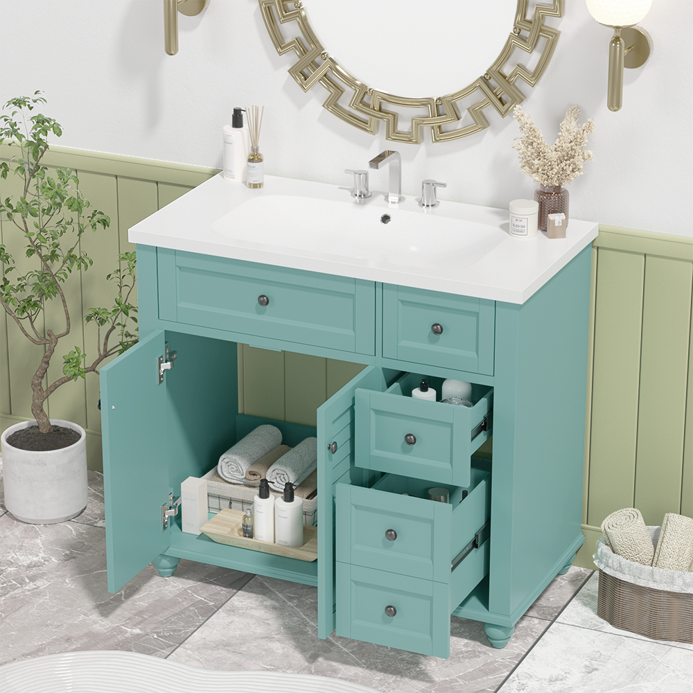 36'' Bathroom Vanity With Undermount Sink,Free Standing Vanity Set With 2 Drawers& Soft Closing Doors,Solid Wood Frame Bathroom Storage Cabinet 2 Blue Green 2 1 Soft Close Doors Bathroom Freestanding Solid Wood Mdf Resin Painted