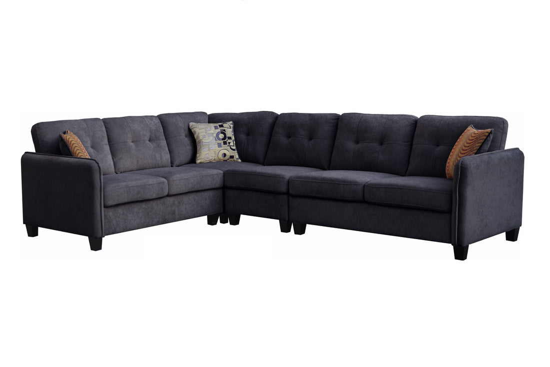 Archie 114.5" Black Velvet 6 Seater Sectional Sofa Black Velvet