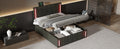 Full Size Upholstered Bed With Led Lights,Hydraulic Storage System And Usb Charging Station,Black Black Pu