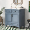 30'' Bathroom Vanity With Resin Sink,Solid Wood Frame Bathroom Storage Cabinet With Soft Closing Doors,Retro Style, Blue 1 Blue 2 Soft Close Doors Bathroom Freestanding Solid Wood Mdf Resin Painted