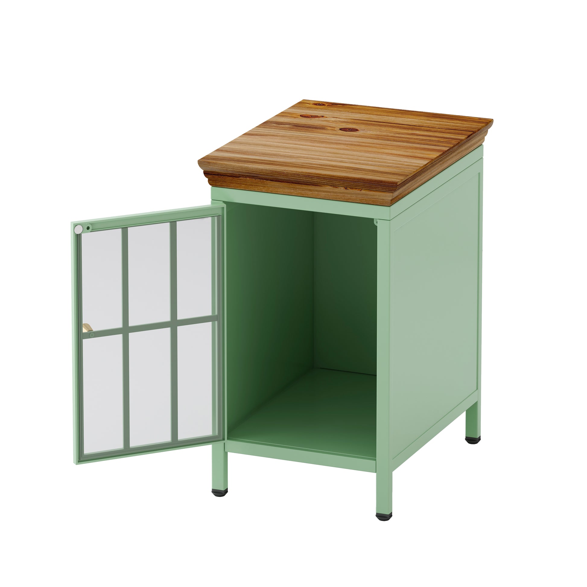 Nightstand with Storage Cabinet & Solid Wood Tabletop green-iron