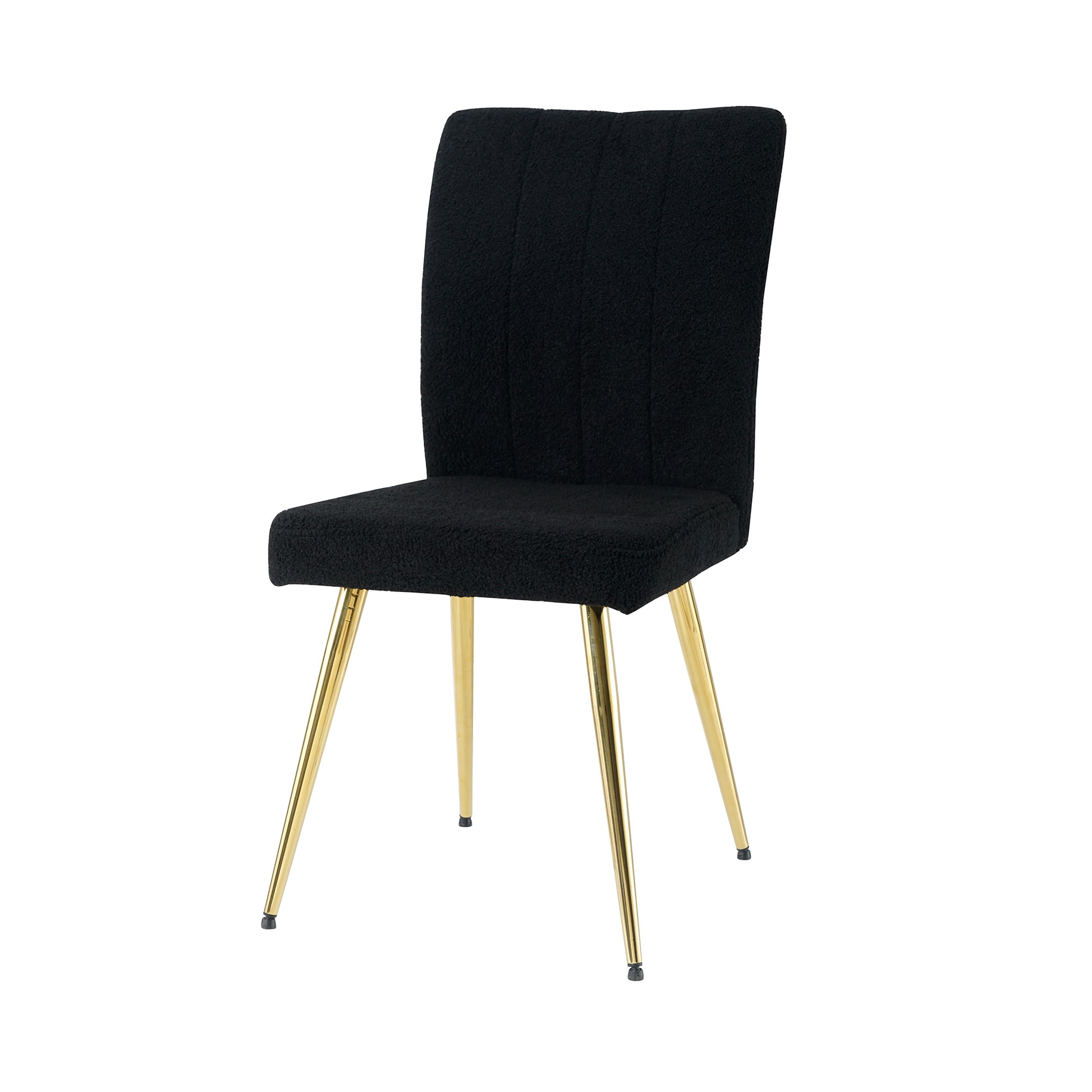 Modern Black Teddy Wool Dining Chair, Upholstered Chair With Fabric Accent Side Chair With Gold Plated Metal Legs For Family Furniture Living Room, Bedroom, Kitchen, Dining Room Set Of 4 Black Metal