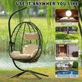 Egg Chair With Stand Indoor Outdoor Swing Chair Patio Wicker Hanging Egg Chair Hanging Basket Chair Hammock Chair With Stand For Bedroom Living Room Balcony Yes Sectional Beige Rust Resistant Frame Water Resistant Cushion Garden & Outdoor American Design