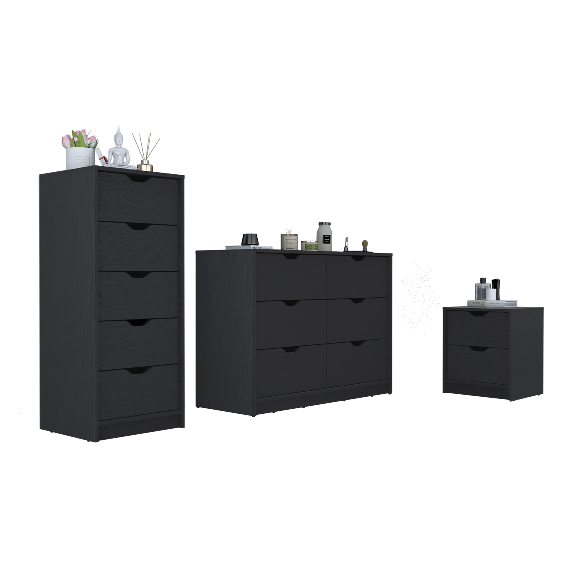 Stockley 3 Piece Bedroom Set, Nightstand Dresser Dresser, Black Black Stockley 3 Piece Bedroom Set, Nightstand Dresser Dresser, Black Black