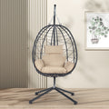 Egg Chair With Stand Indoor Outdoor Swing Chair Patio Wicker Hanging Egg Chair Hanging Basket Chair Hammock Chair With Stand For Bedroom Living Room Balcony Yes Sectional Beige Rust Resistant Frame Water Resistant Cushion Garden & Outdoor American Design