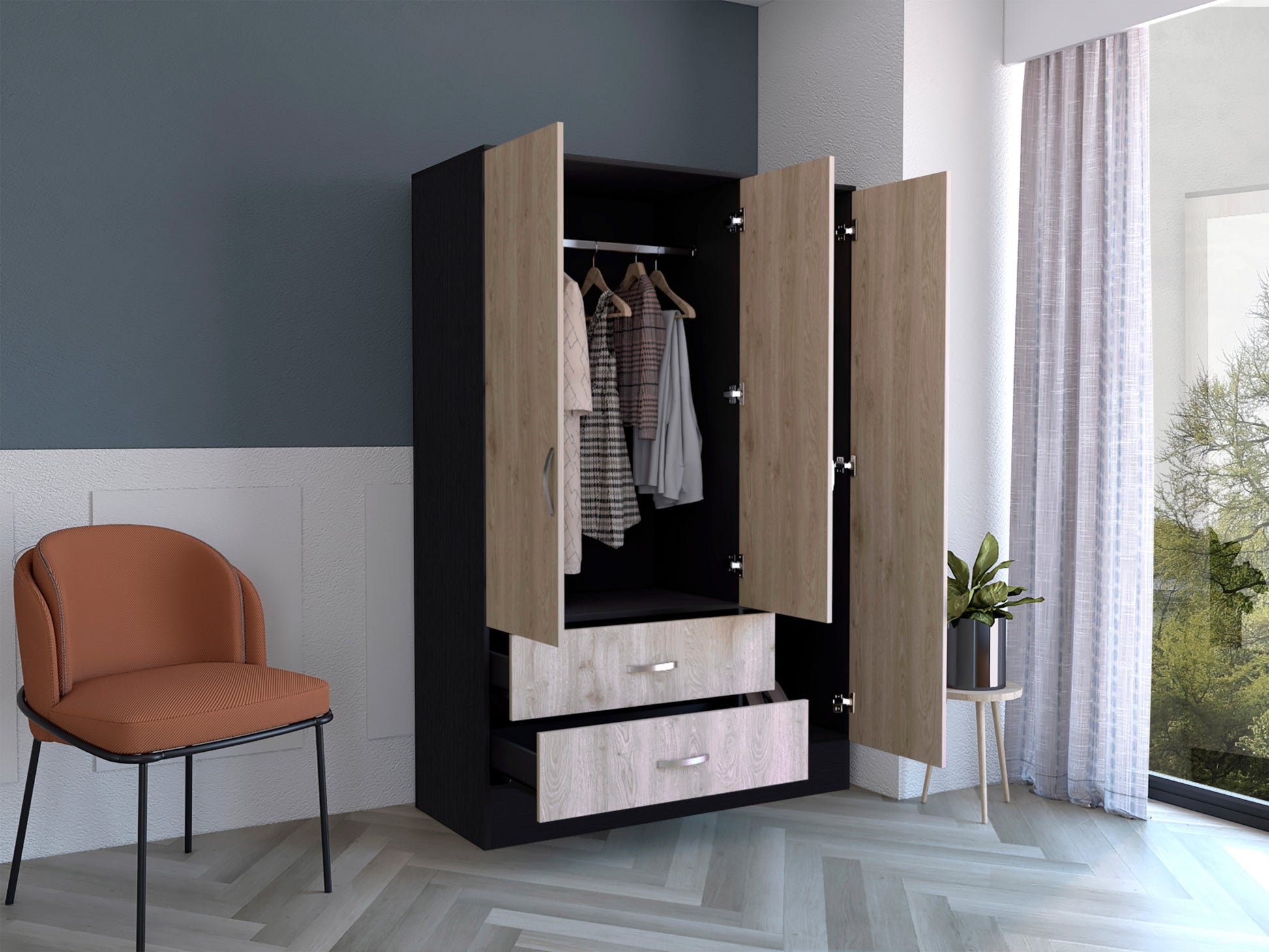 Mirrored Armoire Draggo, Bedroom, Black Light Gray Light Gray Particle Board Engineered Wood