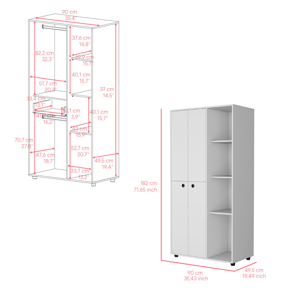 Armoire Boise, Bedroom, White White Particle Board Engineered Wood