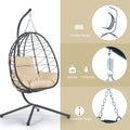 Egg Chair With Stand Indoor Outdoor Swing Chair Patio Wicker Hanging Egg Chair Hanging Basket Chair Hammock Chair With Stand For Bedroom Living Room Balcony Yes Sectional Beige Rust Resistant Frame Water Resistant Cushion Garden & Outdoor American Design