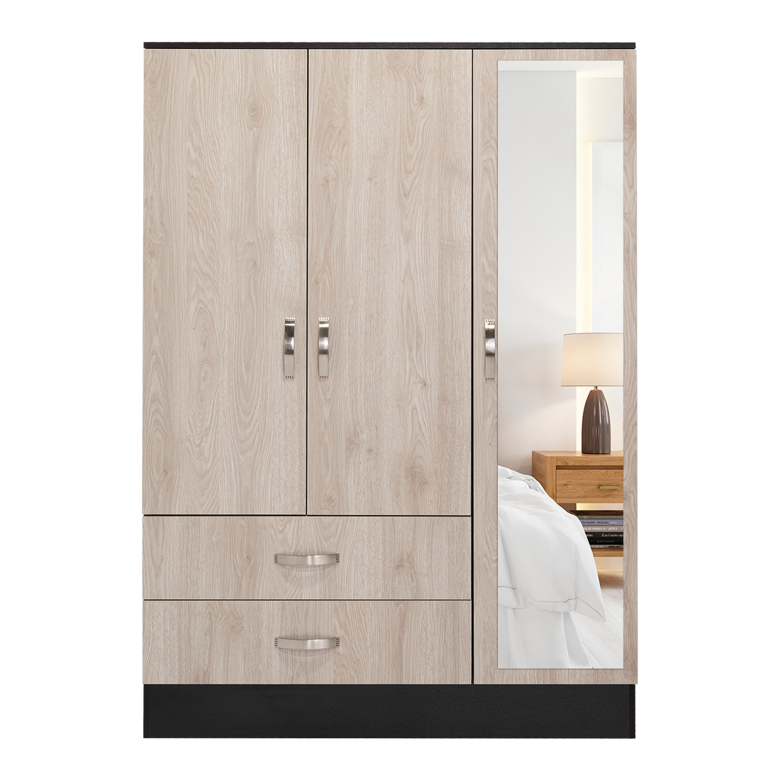 Mirrored Armoire Draggo, Bedroom, Black Light Gray Light Gray Particle Board Engineered Wood