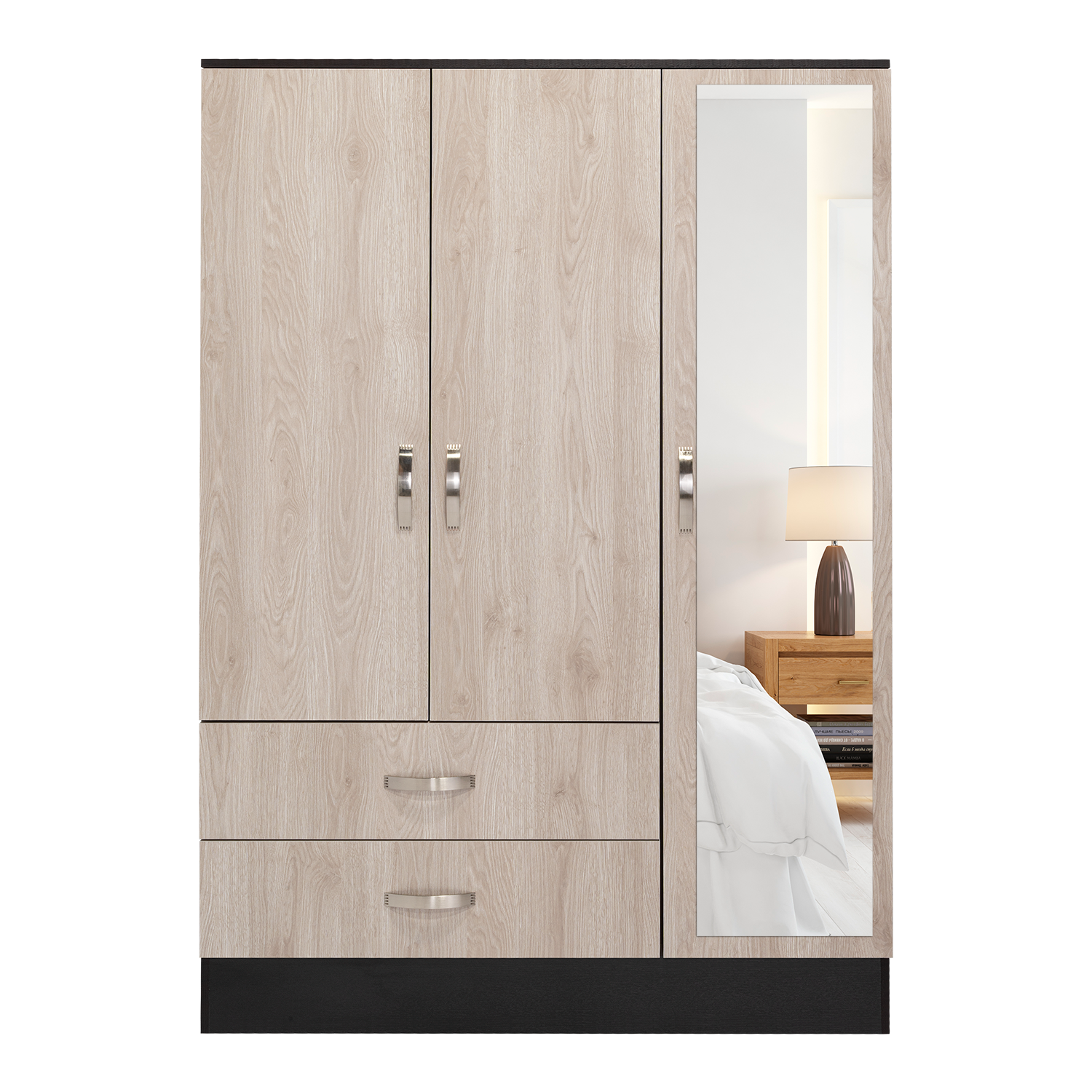 Mirrored Armoire Draggo, Bedroom, Black Light Gray Light Gray Particle Board Engineered Wood