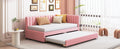 Upholstered Daybed With Trundle Twin Size Sofa Bed Frame No Box Spring Needed, Linen Fabric Pink Pink Linen