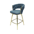 Bar Chair Suede Woven Bar Stool Set Of 4,Golden Legs Barstools No Adjustable Kitchen Island Chairs,360 Swivel Bar Stools Upholstered Bar Chair Counter Stool Arm Chairs With Back Footrest, Blue Metal Blue Kitchen Dining Chairs Foam Technical Leather
