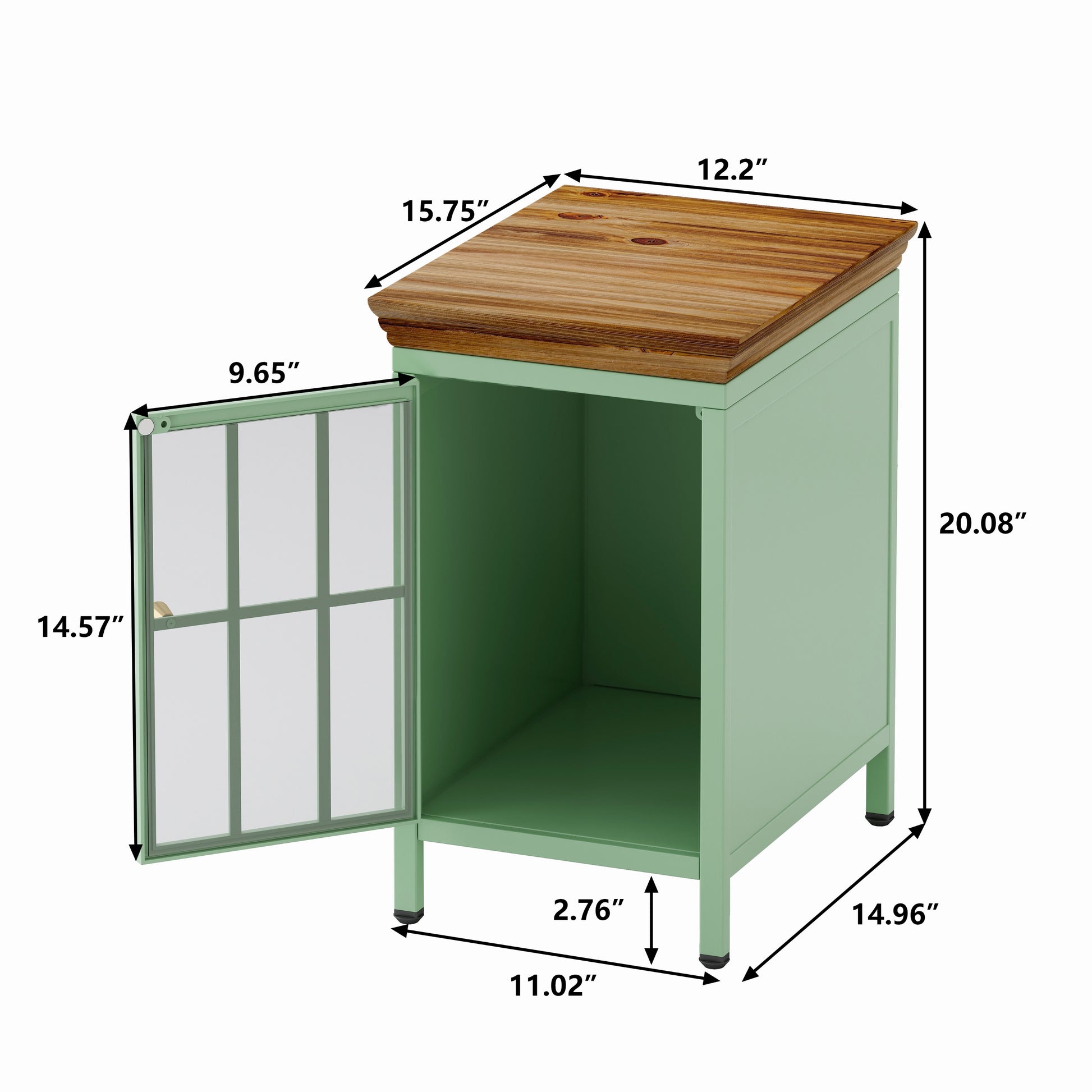 Nightstand With Storage Cabinet & Solid Wood Tabletop, Bedside Table, Sofa Side Coffee Table For Bedroom, Living Room, Green Set Of Two Pieces Green Iron