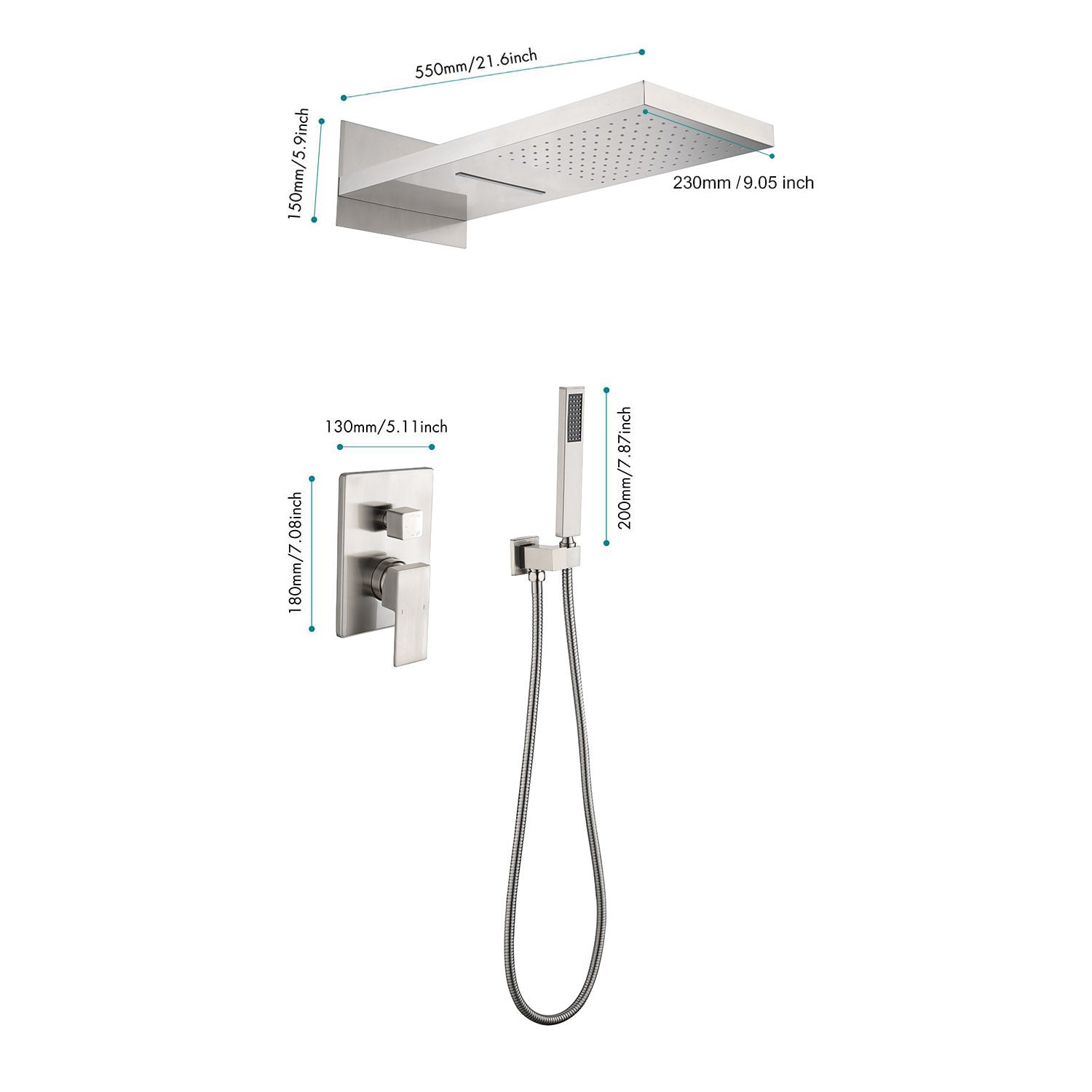 Wall Mounted Waterfall Rain Shower System Brushed Nickel Wall Mounted Bathroom Brass