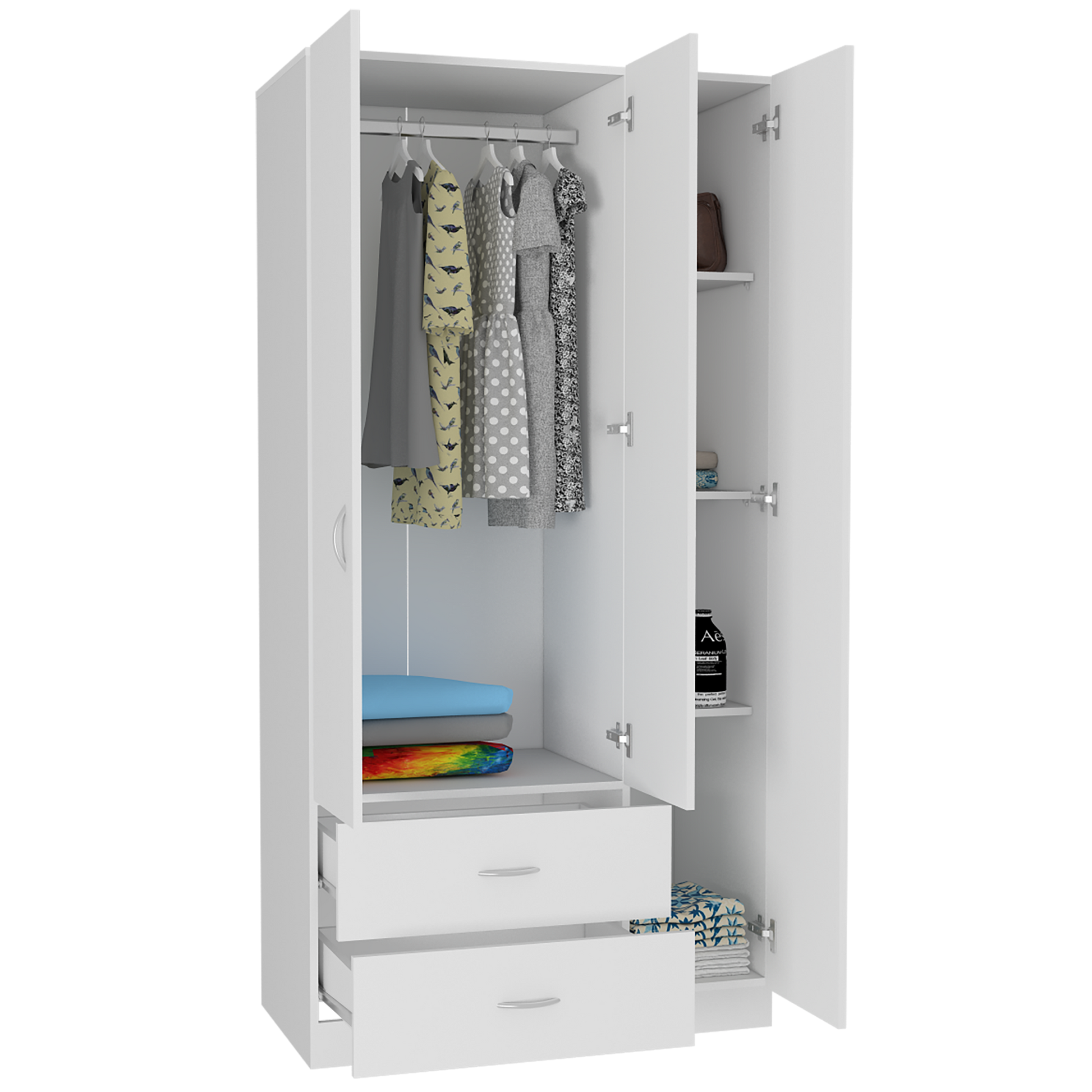 Three Door Armoire Clark, Bedroom, White White Particle Board Engineered Wood