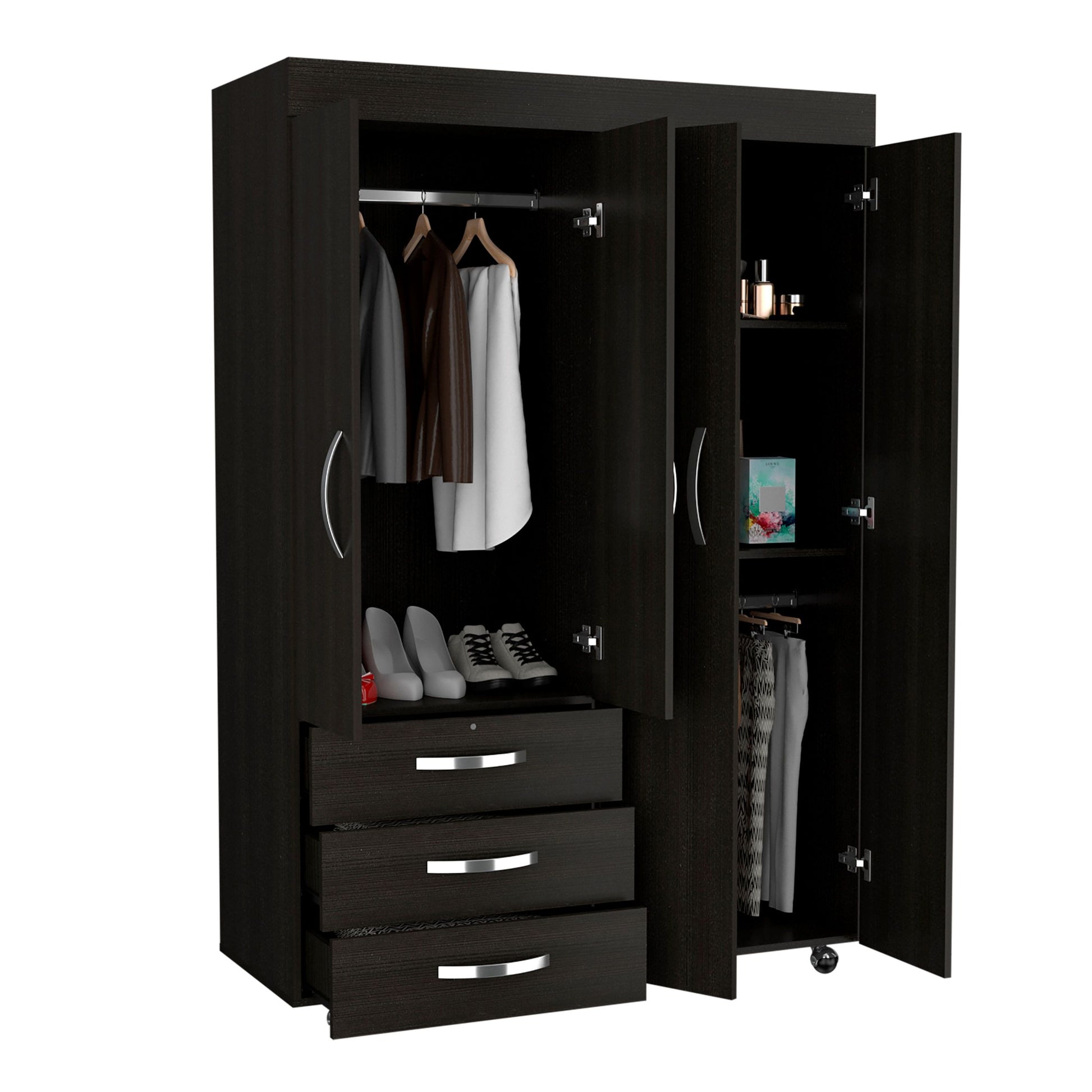 Mobile Armoire Velvet, Bedroom, Black Black Particle Board Engineered Wood