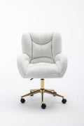 005 Teddy Fabric 360 Swivel Home Office Chair With Gold Metal Base And Universal Wheels,Ivory Solid Ivory Primary Living Space Sponge Wipe Clean Modern Office Chairs Tufted Back Foam Swivel Teddy