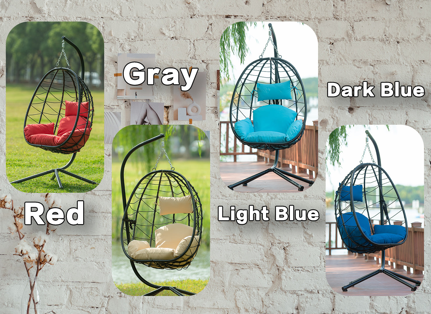 Egg Chair With Stand Indoor Outdoor Swing Chair Patio Wicker Hanging Egg Chair Hanging Basket Chair Hammock Chair With Stand For Bedroom Living Room Balcony Yes Sectional Light Blue Water Resistant