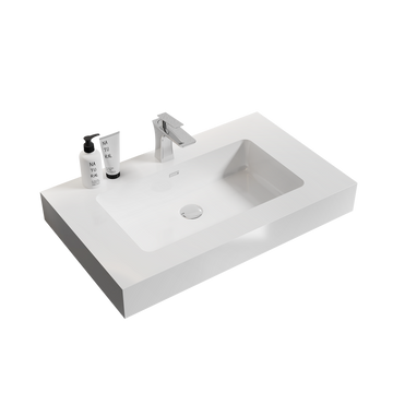 Bb02 30 101, Integrated Solid Surface Basin Without Drain And Faucet, Glossy White Color White Resin