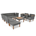 9 Piece Patio Rattan Furniture Set, Outdoor Conversation Set With Acacia Wood Legs And Tabletop, Pe Rattan Sectional Sofa Set With Coffee Table, Washable Cushion, Gray Yes Gray Weather Resistant Frame Garden & Outdoor Complete Patio Sets Foam Wicker