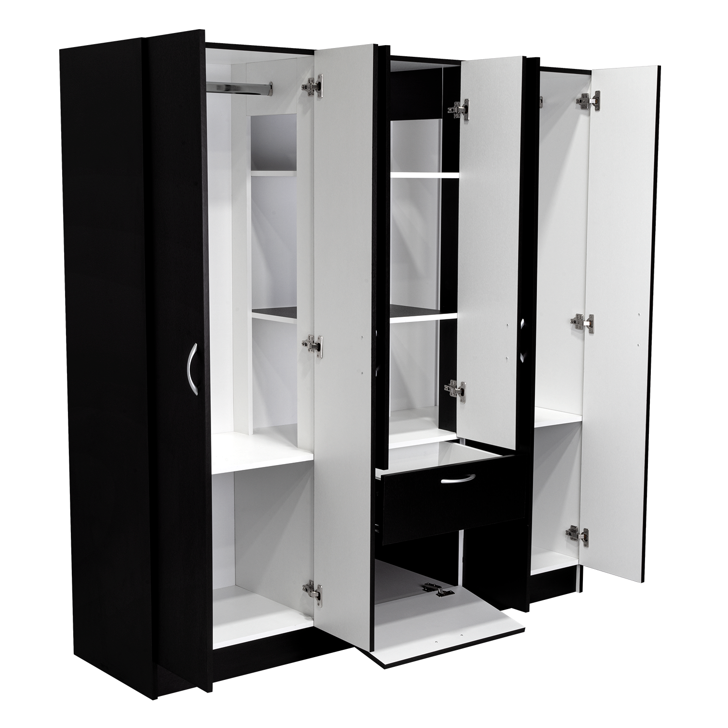 Six Doors Armoire Maya, Bedroom, Black White White Black Particle Board Engineered Wood