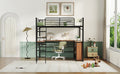 Full Size Metal Loft Bed With 3 Layers Of Shelves And L Shaped Desk, Black Black Metal