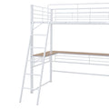 Twin Size Metal Loft Bed With 3 Layers Of Shelves And L Shaped Desk, White White Metal
