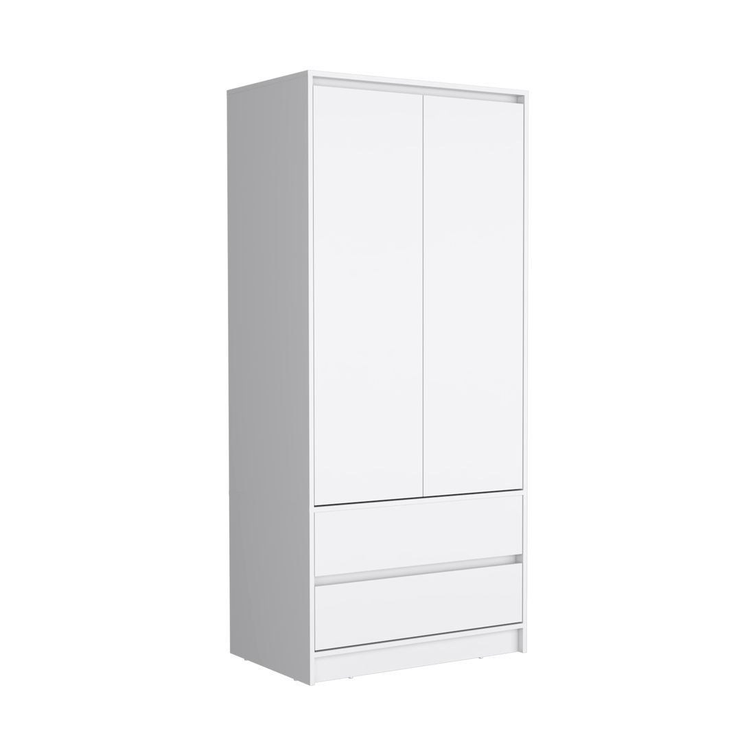 Lewes 2 Piece Bedroom Set, Dresser Armoire, White White Particle Board Engineered Wood