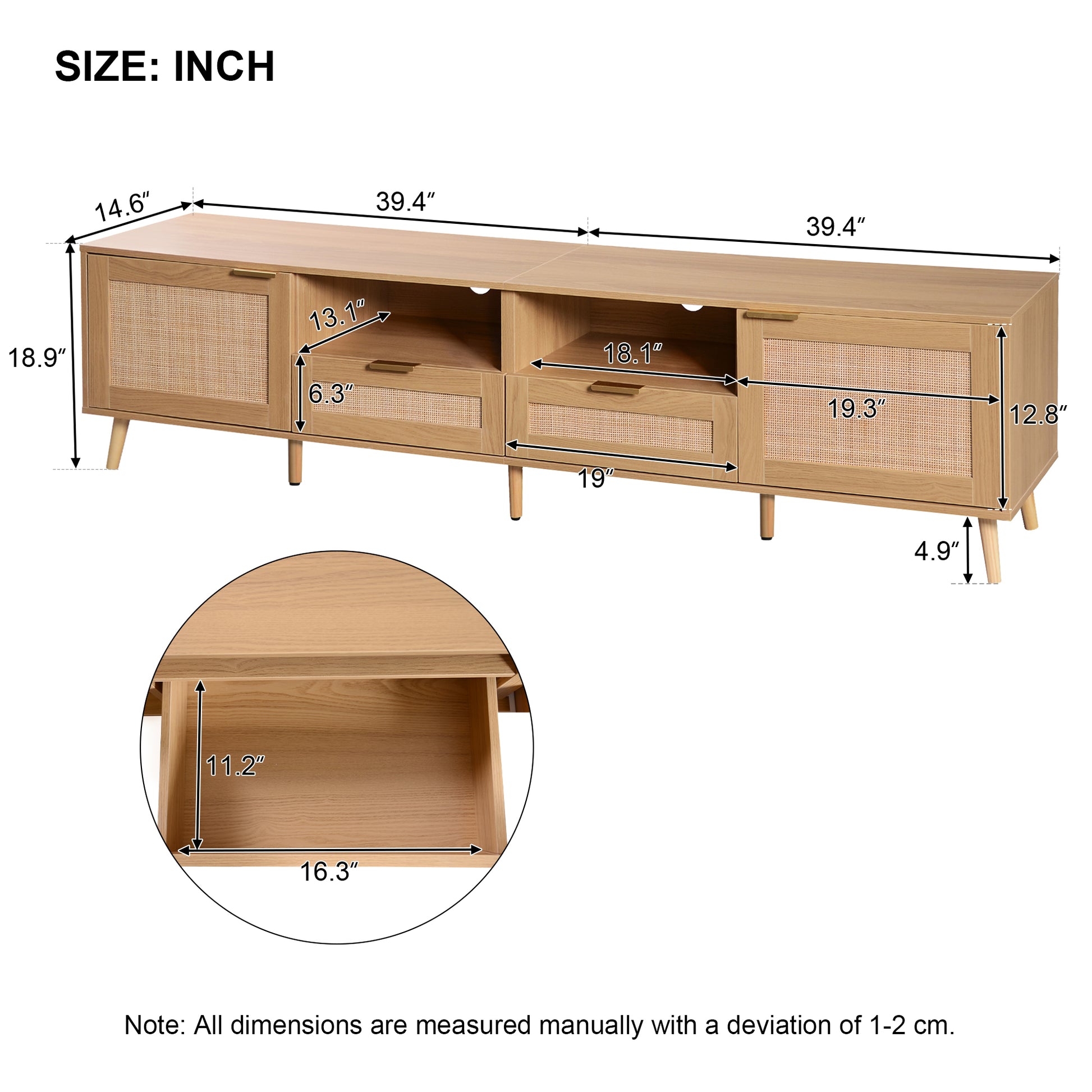 Rattan Tv Stand For Tvs Up To 85'', Modern Farmhouse Media Console, Entertainment Center With Solid Wood Legs, Tv Cabinet For Living Room,Home Theatre Wood Primary Living Space 70 79 Inches 70 79