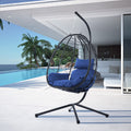 Egg Chair With Stand Indoor Outdoor Swing Chair Patio Wicker Hanging Egg Chair Hanging Basket Chair Hammock Chair With Stand For Bedroom Living Room Balcony Yes Complete Patio Set Navy Blue Water