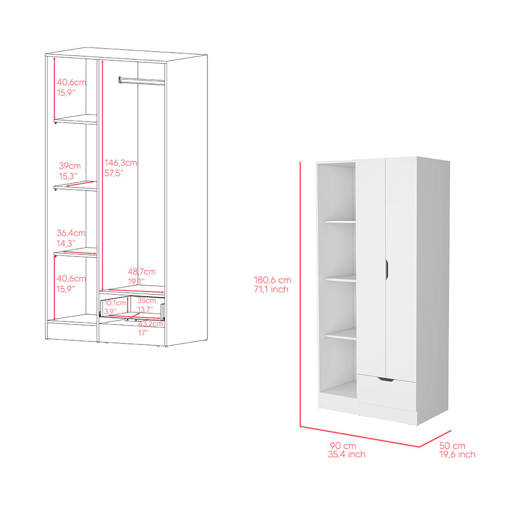 Armoire Dover, Bedroom, White White Particle Board Engineered Wood