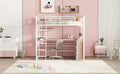 Twin Size Metal Loft Bed With 3 Layers Of Shelves And L Shaped Desk, White White Metal