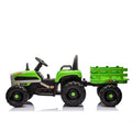 Ride On Tractor2.0 With Trailer,24V Battery Powered Electric Tractor Toy, 200W*2Motor 1.86 4.97Mph Remote Control,Electric Car For Kids,Three Speed Adjustable,Usb,Mp3 ,Bluetooth,Led Light, Safety Belt Green Plastic