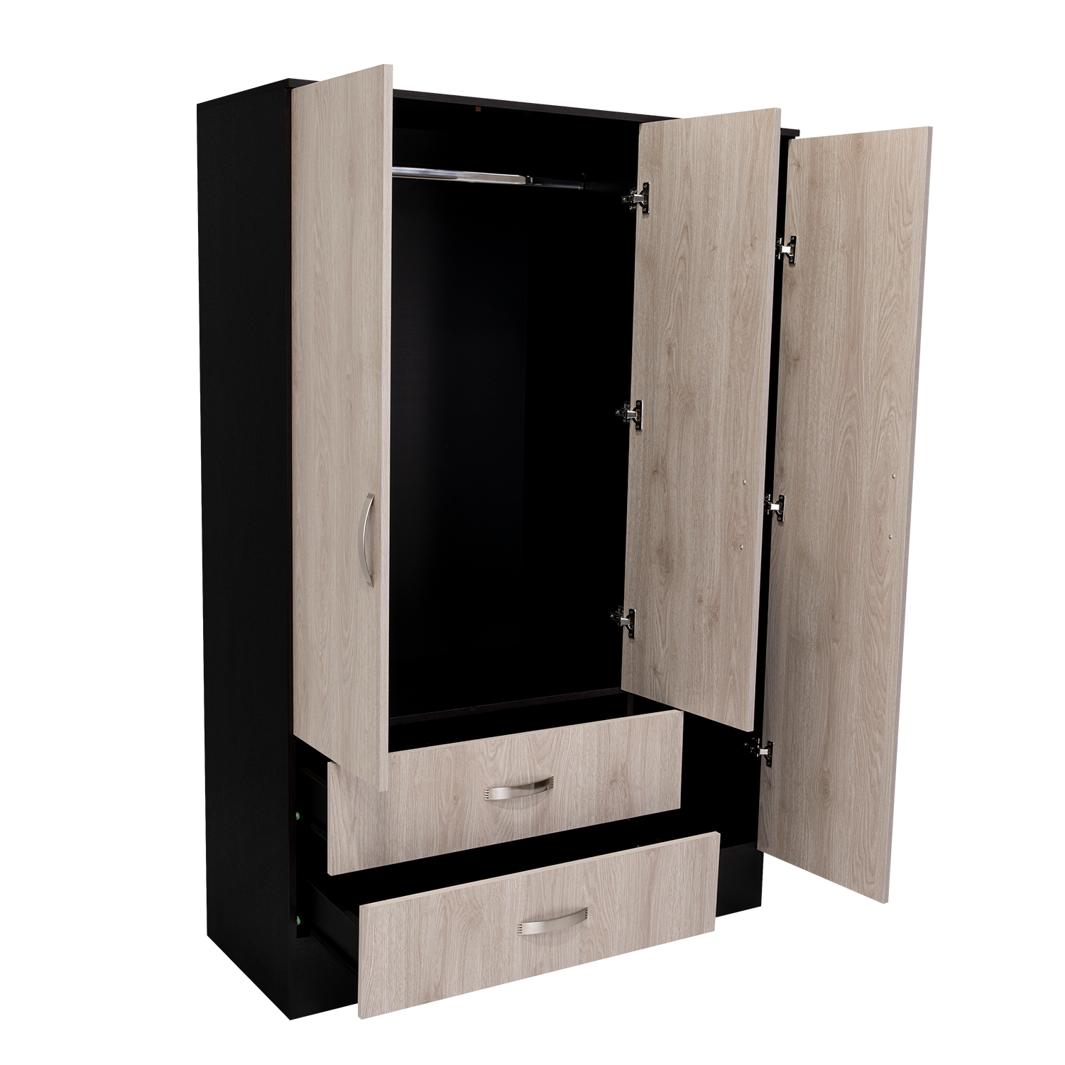 Mirrored Armoire Draggo, Bedroom, Black Light Gray Light Gray Particle Board Engineered Wood