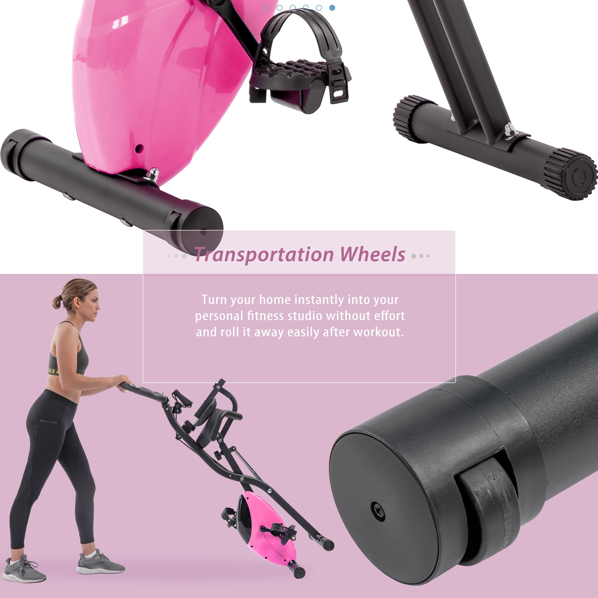 Folding Exercise Bike, Fitness Upright and Recumbent X pink-metal