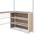 Twin Size Metal Loft Bed With 3 Layers Of Shelves And L Shaped Desk, White White Metal