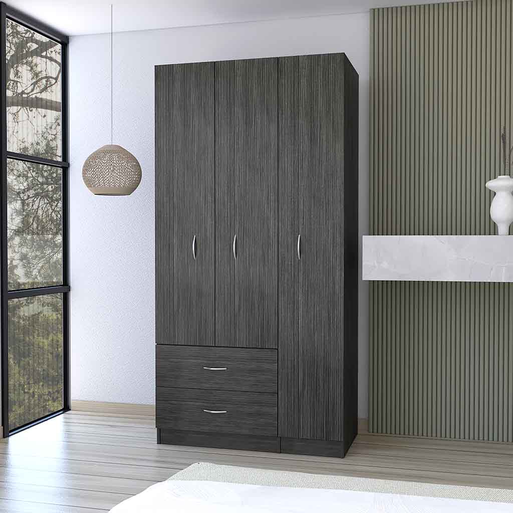 Three Door Armoire Clark, Bedroom, Smokey Oak White Multicolor Particle Board Engineered Wood