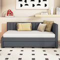 Upholstered Daybed With Trundle Twin Size Sofa Bed Frame No Box Spring Needed, Linen Fabric Gray Gray Linen