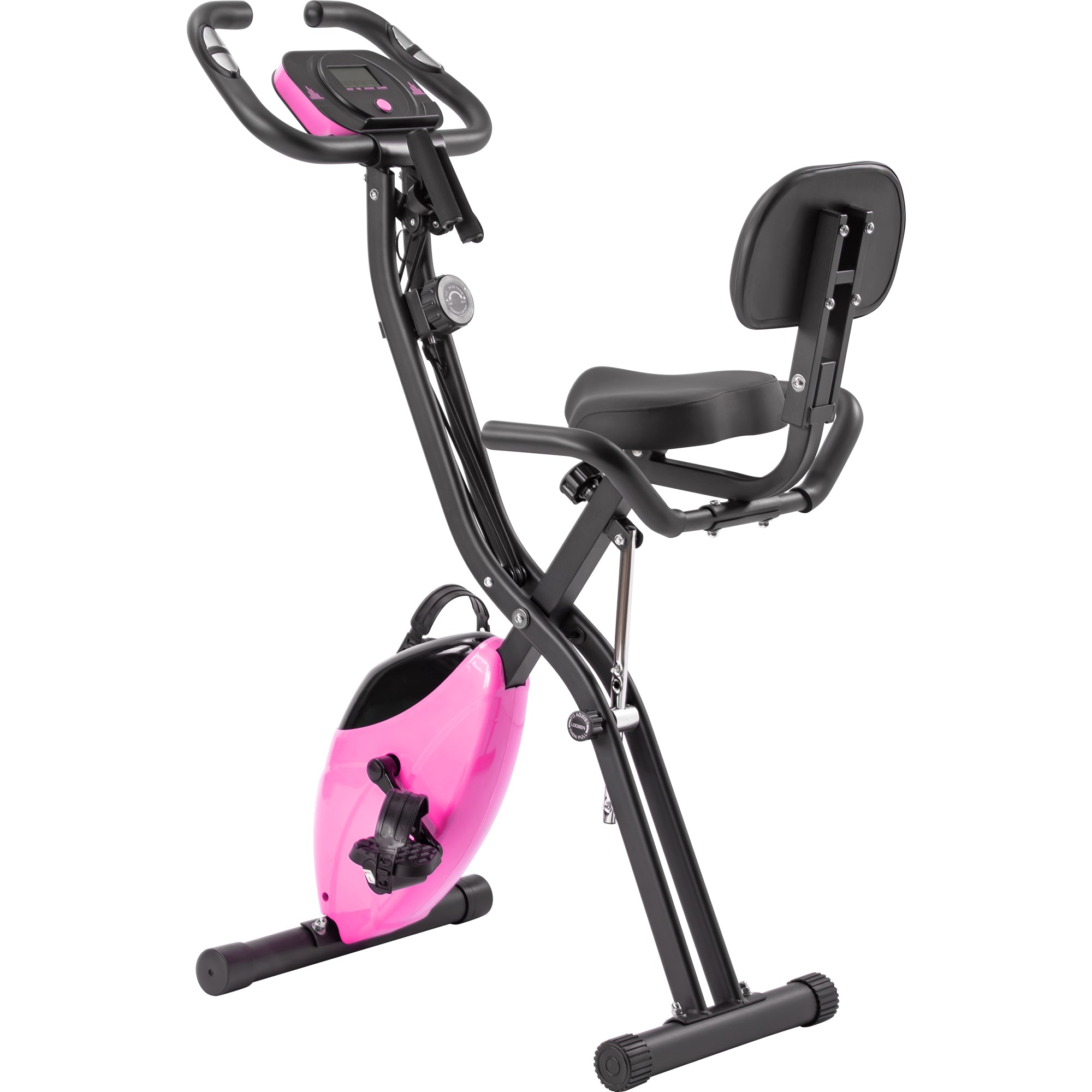 Folding Exercise Bike, Fitness Upright and Recumbent X pink-metal