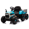 Ride On Tractor With Trailer,24V Battery Powered Electric Tractor Toy, 200W*2Motor 1.86 4.97Mph Remote Control,Electric Car For Kids,Three Speed Adjustable,Usb,Mp3 ,Bluetooth,Led Light, Safety Belt Blue Plastic