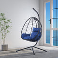 Egg Chair With Stand Indoor Outdoor Swing Chair Patio Wicker Hanging Egg Chair Hanging Basket Chair Hammock Chair With Stand For Bedroom Living Room Balcony Yes Complete Patio Set Navy Blue Water