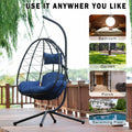 Egg Chair With Stand Indoor Outdoor Swing Chair Patio Wicker Hanging Egg Chair Hanging Basket Chair Hammock Chair With Stand For Bedroom Living Room Balcony Yes Complete Patio Set Navy Blue Water