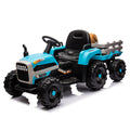 Ride On Tractor With Trailer,24V Battery Powered Electric Tractor Toy, 200W*2Motor 1.86 4.97Mph Remote Control,Electric Car For Kids,Three Speed Adjustable,Usb,Mp3 ,Bluetooth,Led Light, Safety Belt Blue Plastic