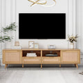 Rattan Tv Stand For Tvs Up To 85'', Modern Farmhouse Media Console, Entertainment Center With Solid Wood Legs, Tv Cabinet For Living Room,Home Theatre Wood Primary Living Space 70 79 Inches 70 79