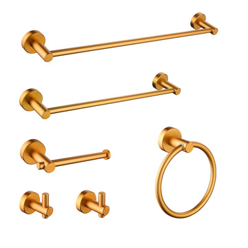 6 Piece Bathroom Towel Rack Set Wall Mount Brushed Gold Aluminium