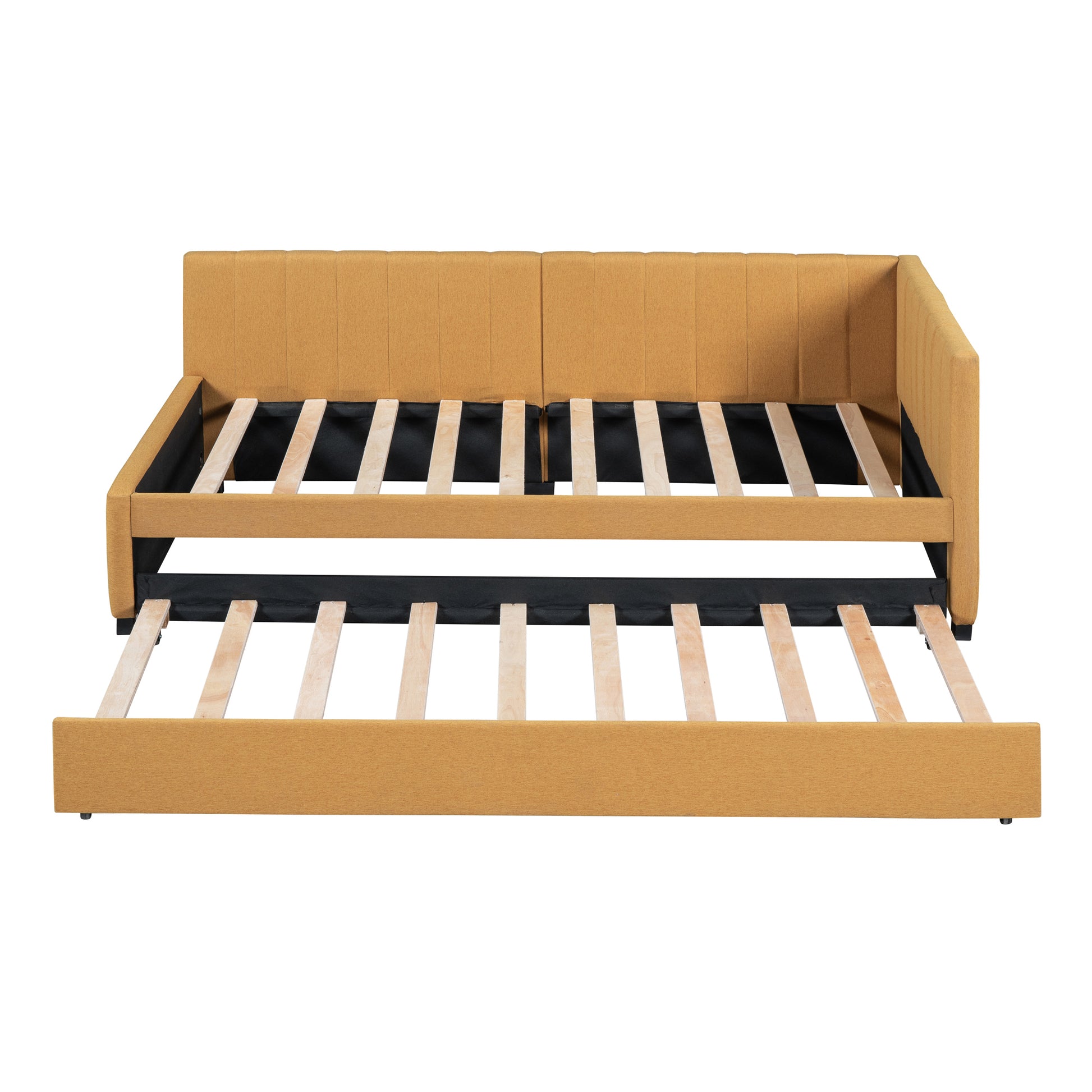 Upholstered Daybed With Trundle Twin Size Sofa Bed Frame No Box Spring Needed, Linen Fabric Yellow Yellow Linen