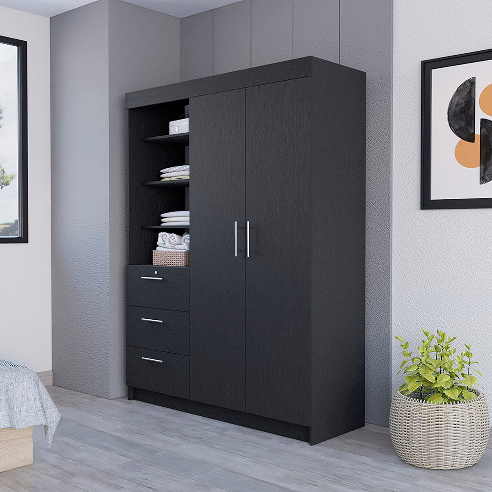 Armoire Rumanu, Bedroom, Black Black Particle Board Engineered Wood