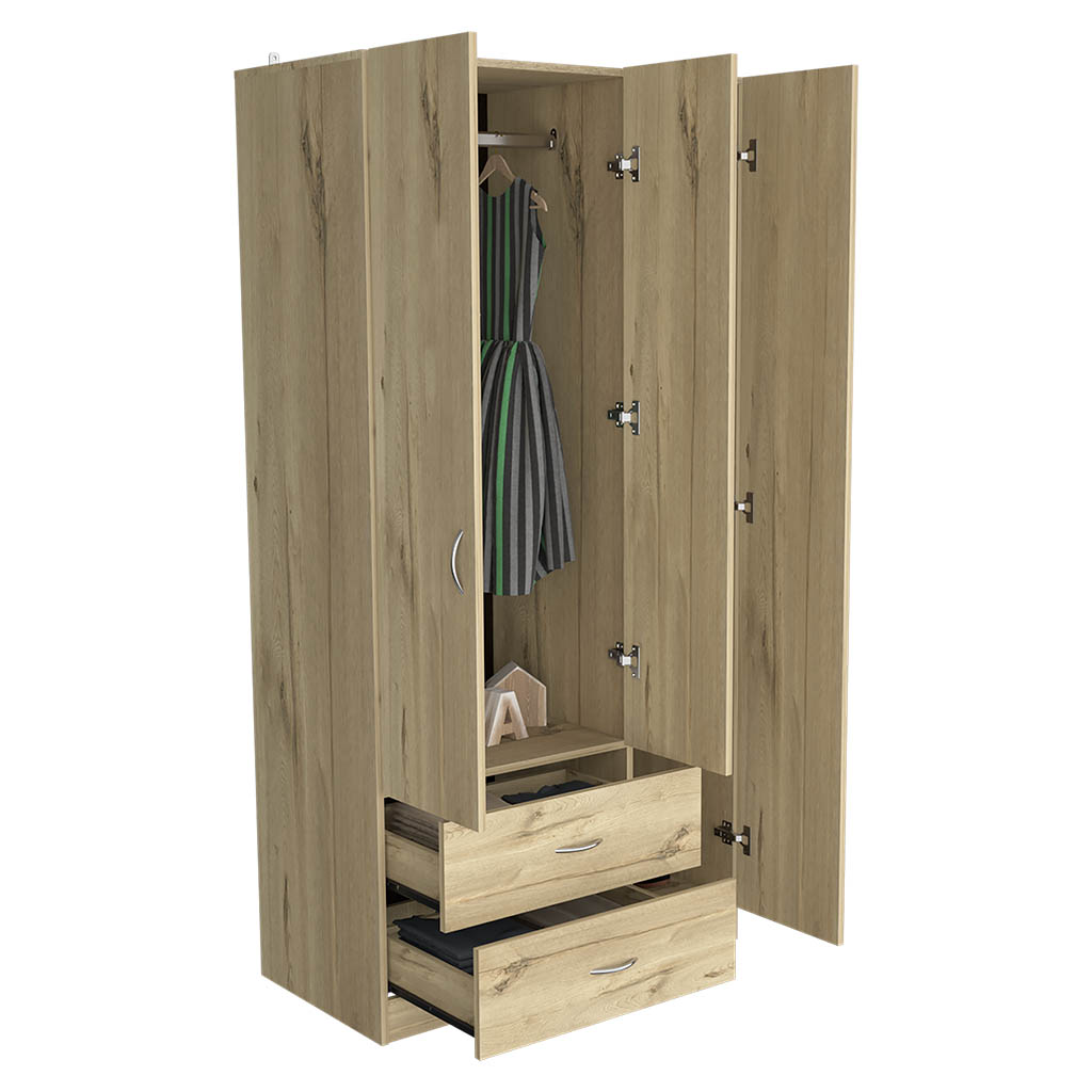 Three Door Armoire Clark, Bedroom, Light Oak Black Light Oak Particle Board Engineered Wood